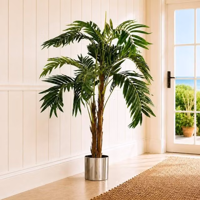 Leaf Design UK Premium Artificial Palm Tree with Silver Planter, Green, Height: 120 cm – 2