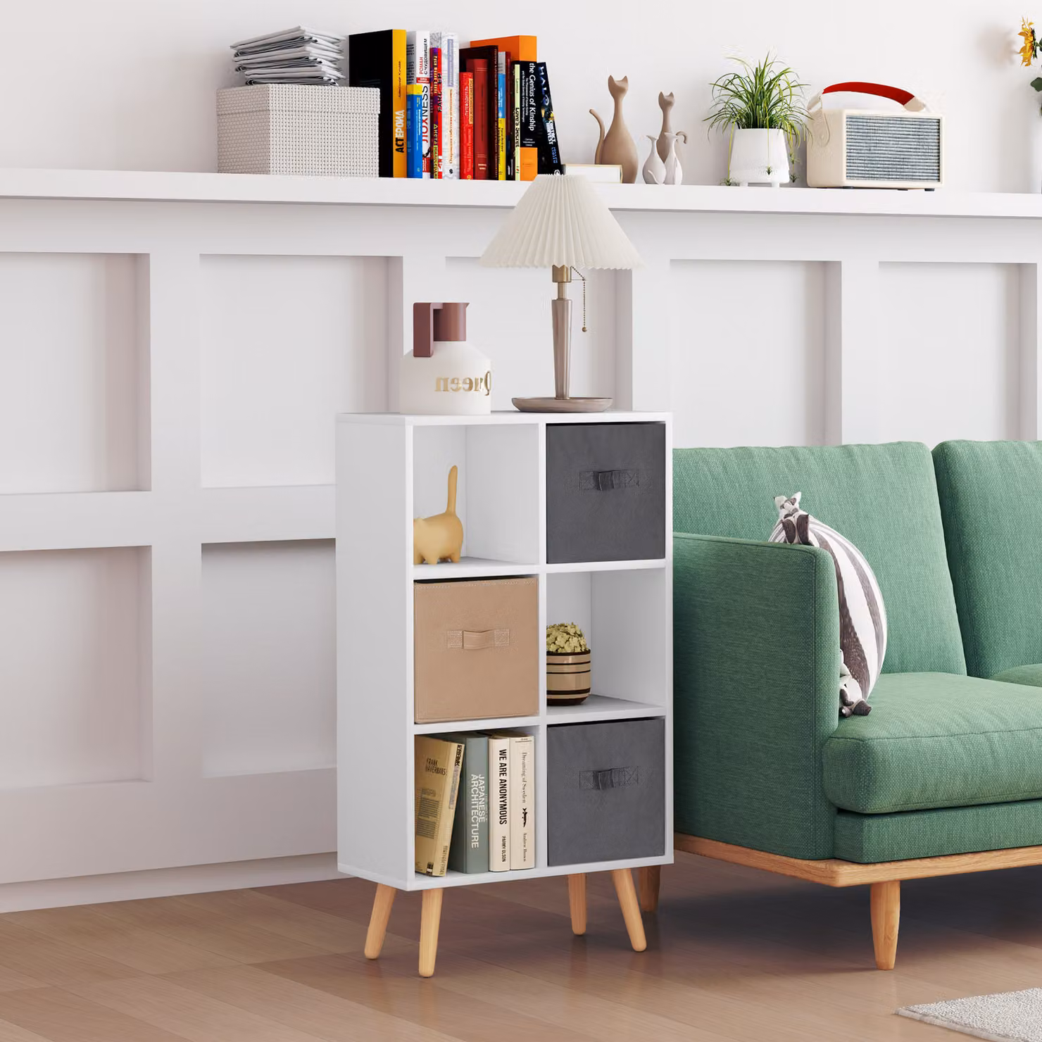 HOMCOM 6 Cube Freestanding Storage Unit with 3 Fabric Drawers in White – 2