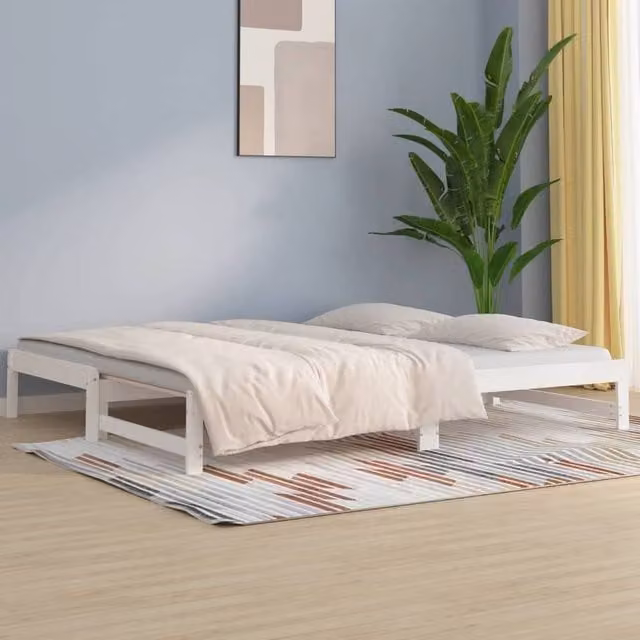 Berkfield Home White Lacquered Solid Pine Pull-out Day Bed with Drawers, W/D/H: 90 x 190 cm (x2)