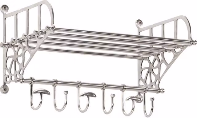 Berkfield Home Wall Mounted Aluminium Luggage Rack with Coat Hangers in Matt Silver