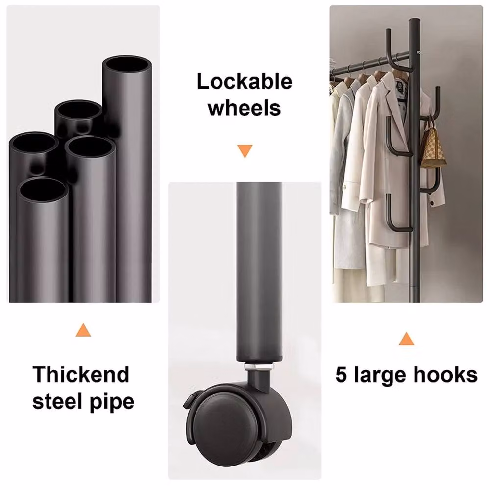 Nordara Double Heavy Duty Clothes Rail Garment Hanging Rack Open Wardrobe in Matt Black – 3