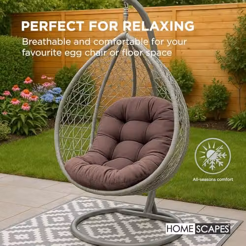 HOMESCAPES Round Egg Chair Cushion in Chocolate Brown, 100% Cotton, W/D/H: 80 x 120 cm – 3