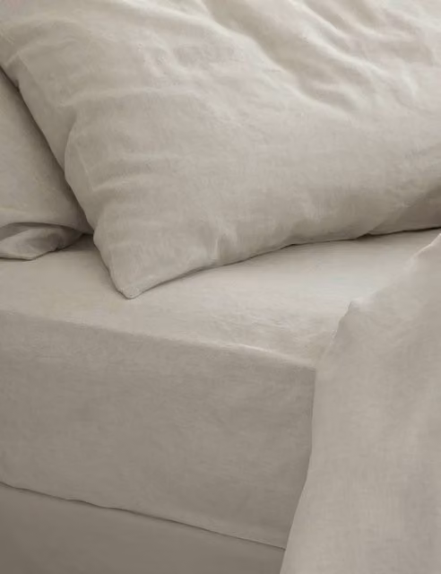 Piglet In Bed Pure Linen Fitted Sheet, Beige, 180 x 200 cm