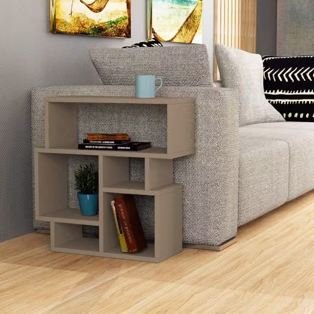 Decortie Modern Square Side Table in Grey and Brown
