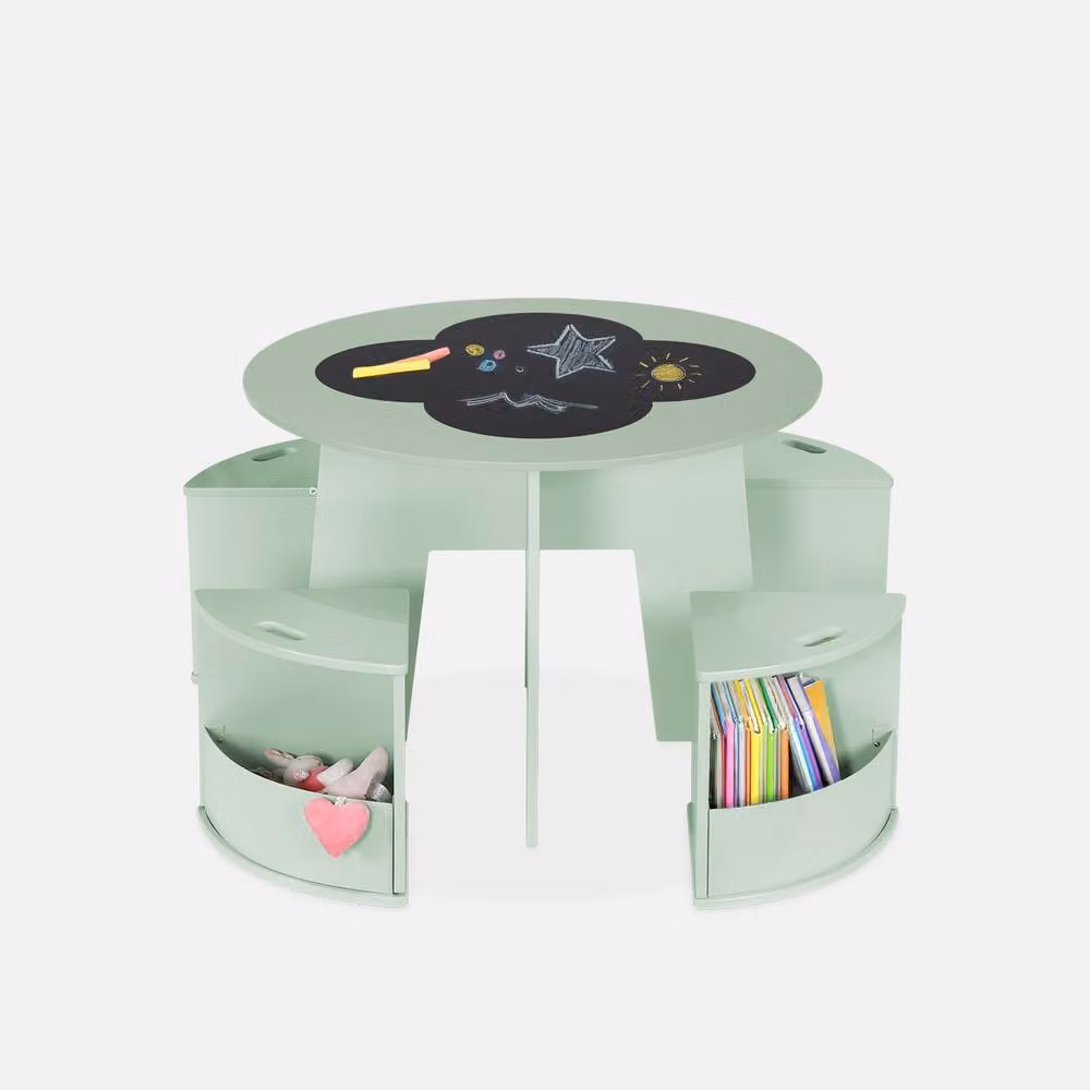 sweeek Green Slate Table with 4 Storage Chairs – 2
