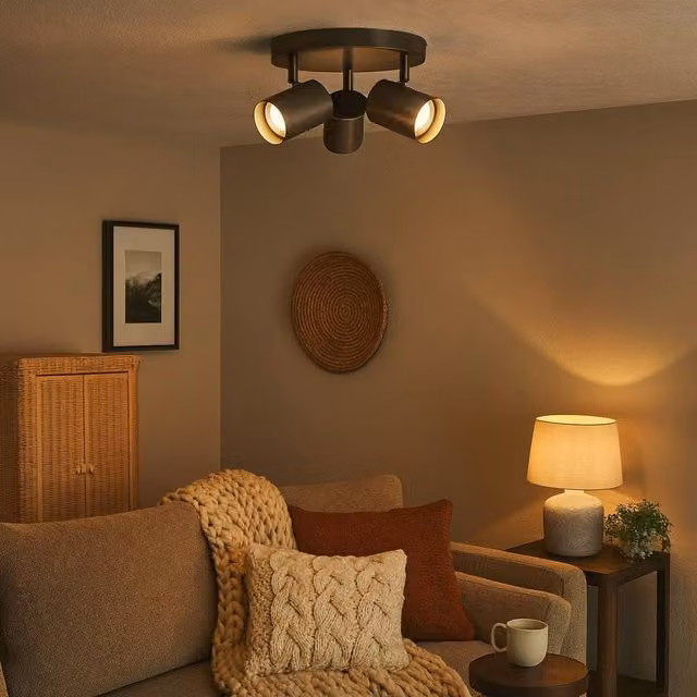 Pagazzi Hereford 3 Light LED Flush Ceiling Spotlight in Grey and Antique Brass – 1