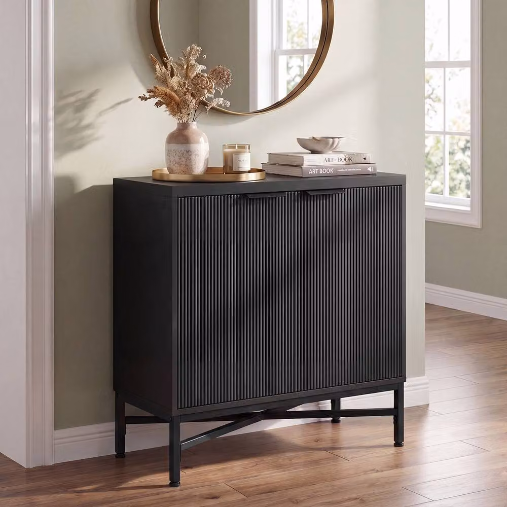 Costway Modern Fluted Sideboard Buffet Cabinet with 2 Doors in Black – 3