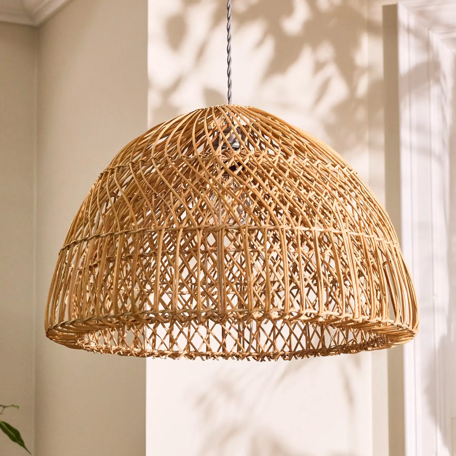 Dibor Traditional Rattan Twin Spiral Easy Fit Decor Ceiling Shade in Beige, H 32 cm x D 50 cm – 2