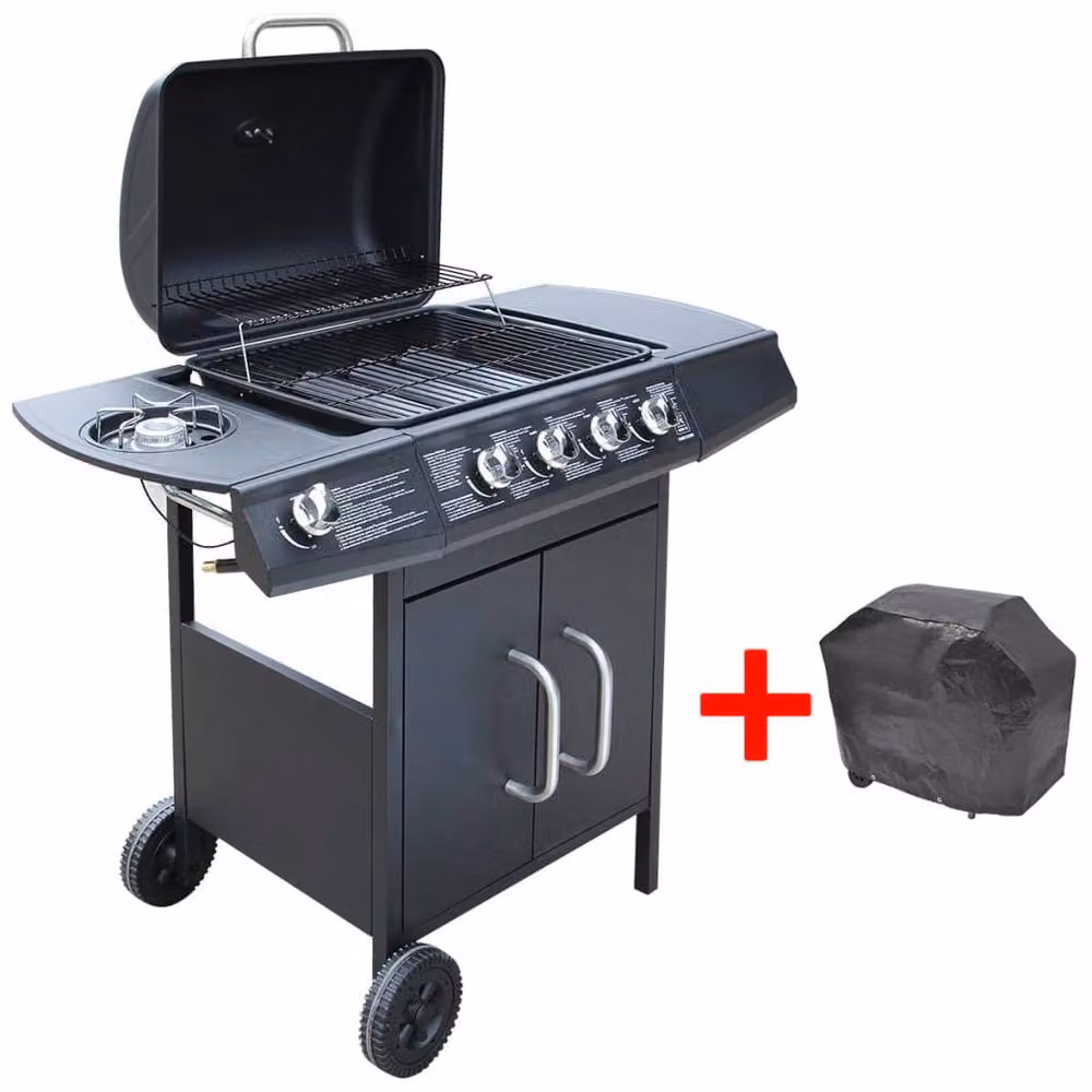 Berkfield Home Gas Barbecue Grill with 4+1 Cooking Zones and Thermometer in Black – 2