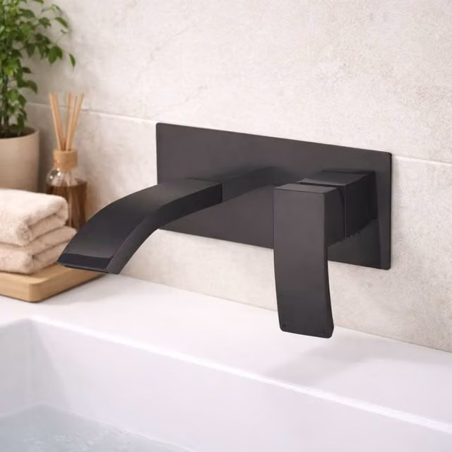 Bathroom Kingdom Descent Matt Black Wall Mounted Single Lever Basin Mixer Tap