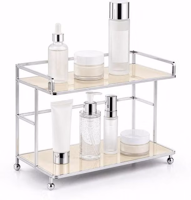 Kelvenix White 2 Tier Metal Cosmetic and Perfume Display Storage Stand