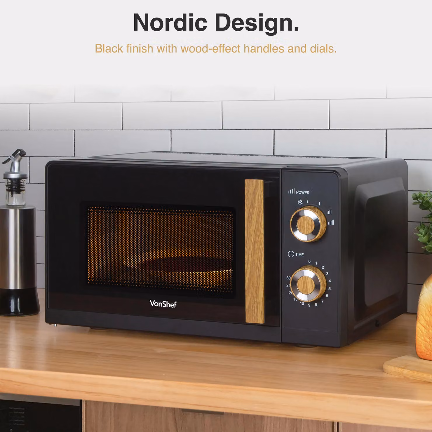 VonShef Fika 20L Solo Countertop Microwave in Black and Wood – 2