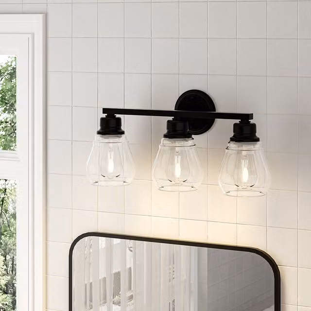 Livingandhome Industrial Black Wall Light with Transparent Glass for Hallway and Bathroom, 56.7 cm