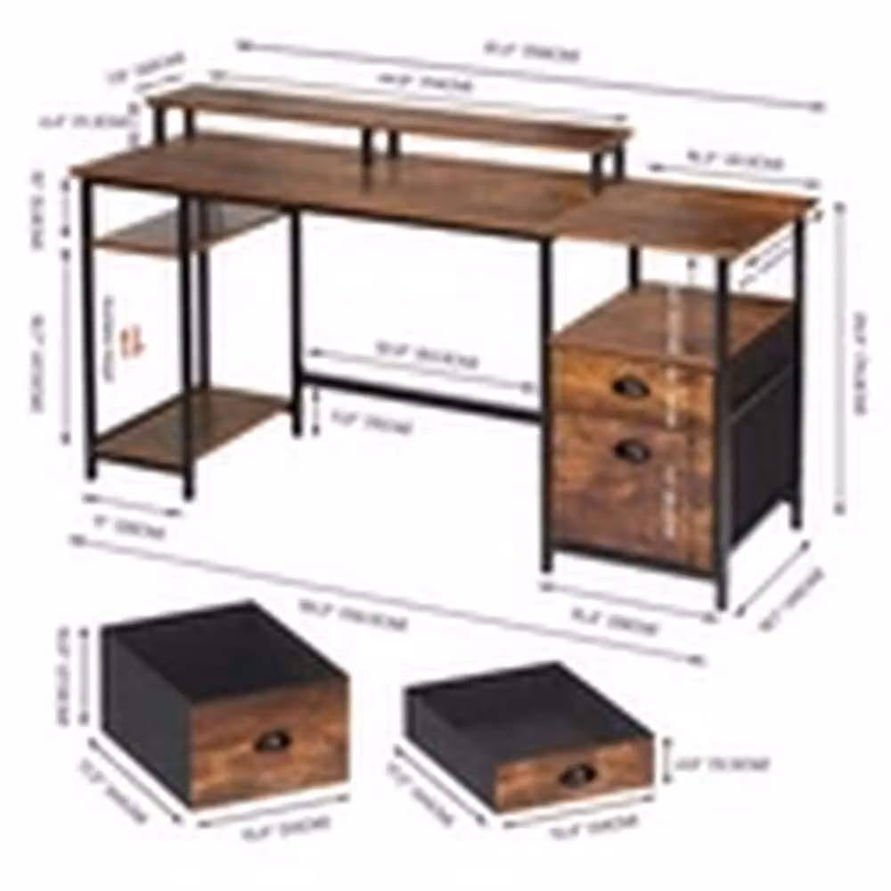 EONLION Brown Gaming Desk with LED Lights, W: 156 cm, D: 48 cm, H: 75 cm – 2