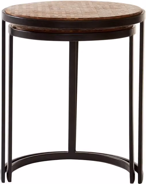Orsina Set of Two Round Geometric Nesting Side Tables in Brown and Black – 1