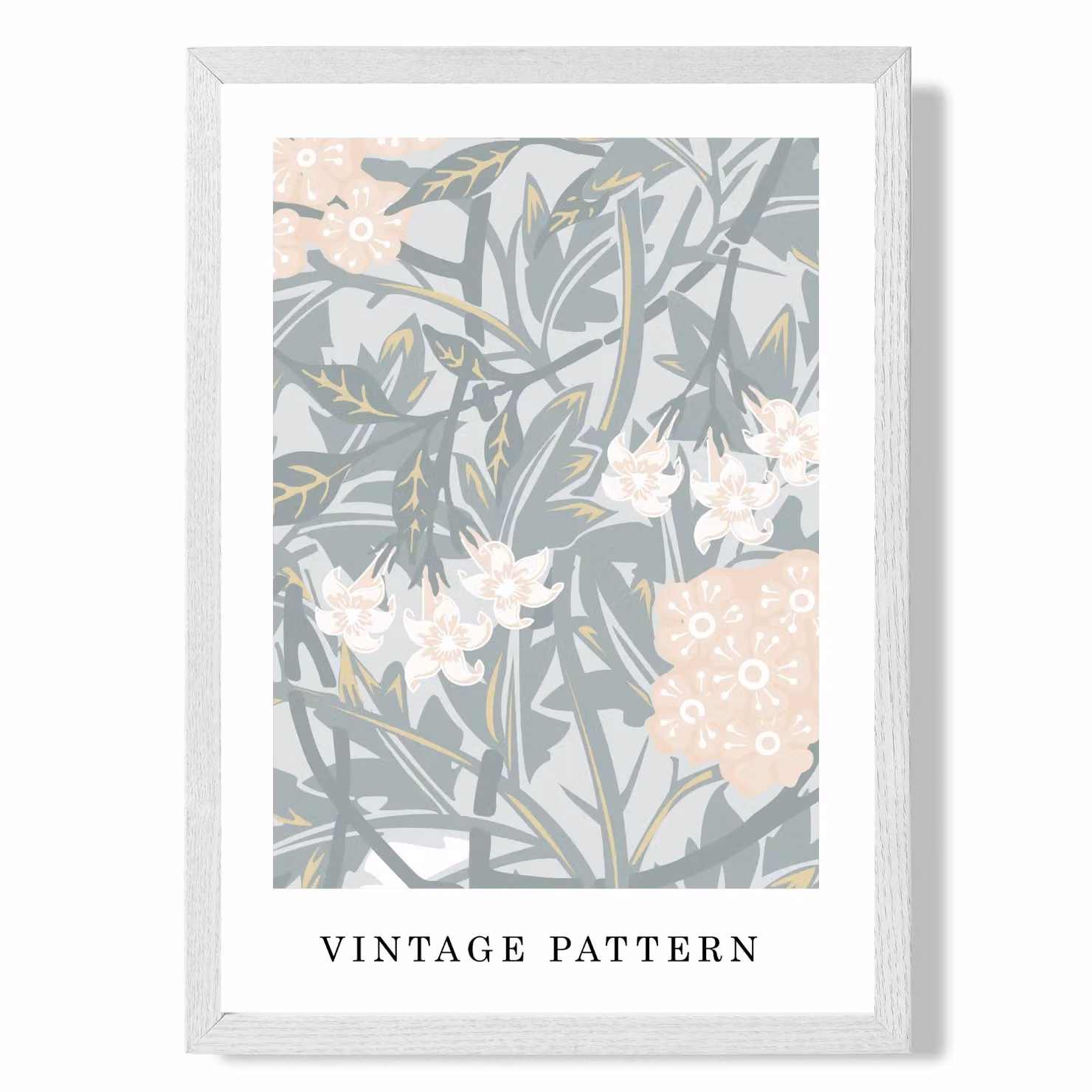 ARTZE William Morris Jasmine Floral Art Print in Green and Peach with White Frame, A3 – 2