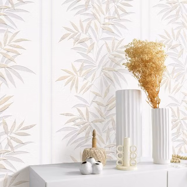 Erismann Paradise Stripe Beige Japandi Botanical Striped Wallpaper Roll