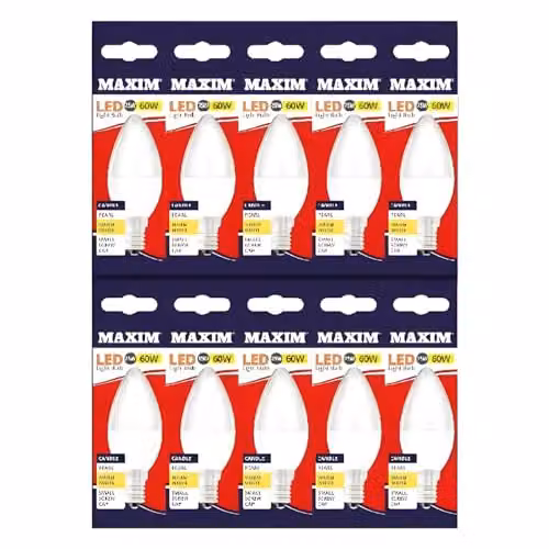 Maxim Pack of 10 Warm White LED Filament Candle Bulbs, E14 Screw Fitting, 8W (60W Equivalent) – 1