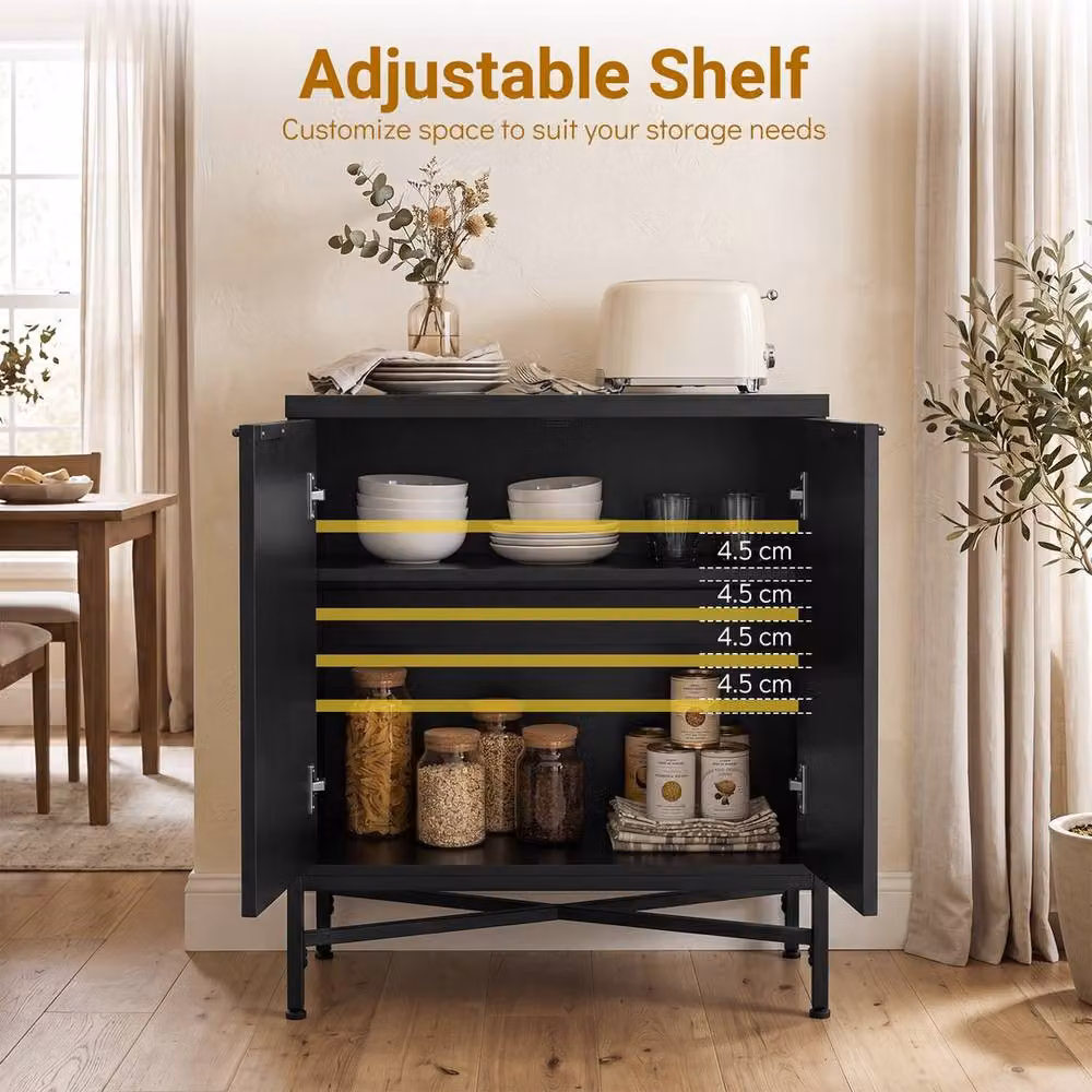 VOGREX Black Fluted Sideboard with 2 Doors and Adjustable Shelves – 3