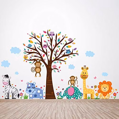 WALPLUS Happy Zoo Multicolour Animal Wall Stickers for Kids Nursery and Playroom Decor