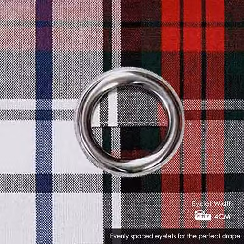 Homescapes Macduff Tartan Check Cotton Eyelet Curtain Pair in Red, Green and White, Width: 140 cm, Drop: 229 cm – 6