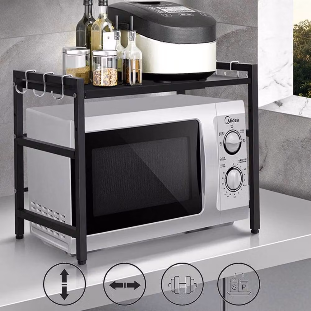 EONLION 2 Tier Expandable Microwave Oven Rack Stand in Black, Width: 100 cm – 5