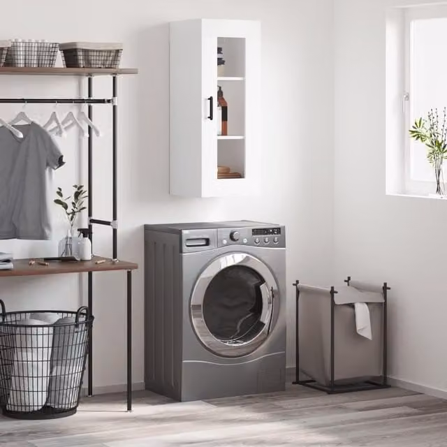 Berkfield Home Wall Mounted Cabinet with Glass Doors, White, W: 34.5 cm, D: 34.5 cm, H: 90 cm