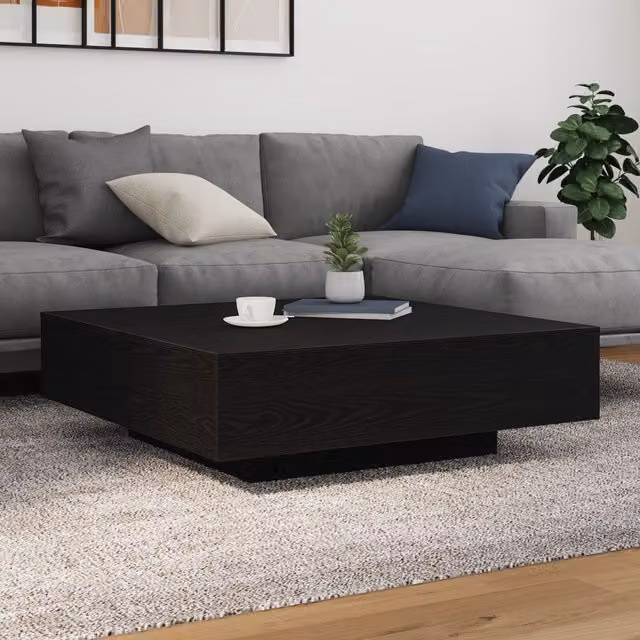 Berkfield Home Modern Square Coffee Table with LED Lights in Black Oak, W/D/H: 100 x 100 x 31 cm