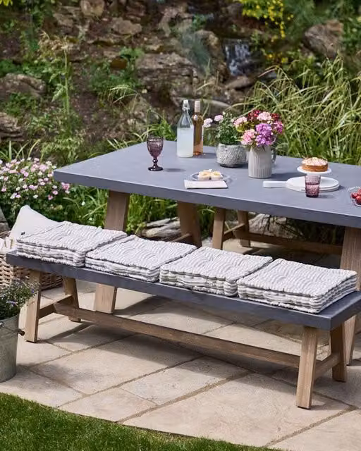Dibor Set of 4 Grey Striped Outdoor Garden Chair Seat Pad Cushions, W/D/H: 40 x 40 x 40 cm