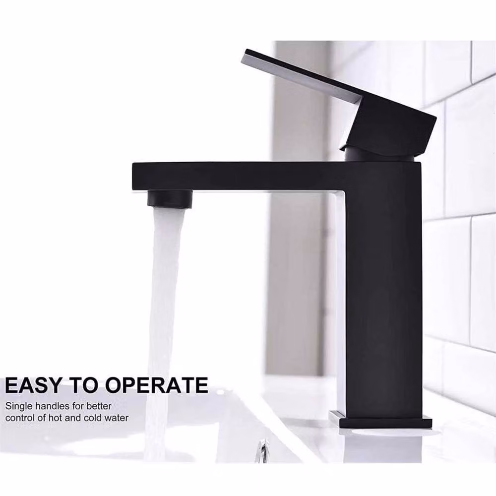 SPETLEK Matt Black Square Waterfall Basin Mixer Tap with Waste and Single Lever Control – 3