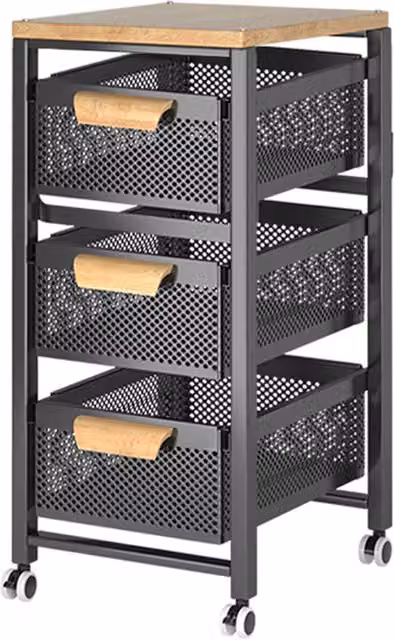 Livingandhome Multi-tier Pull-Out Kitchen Storage Rack in Matt Black Metal