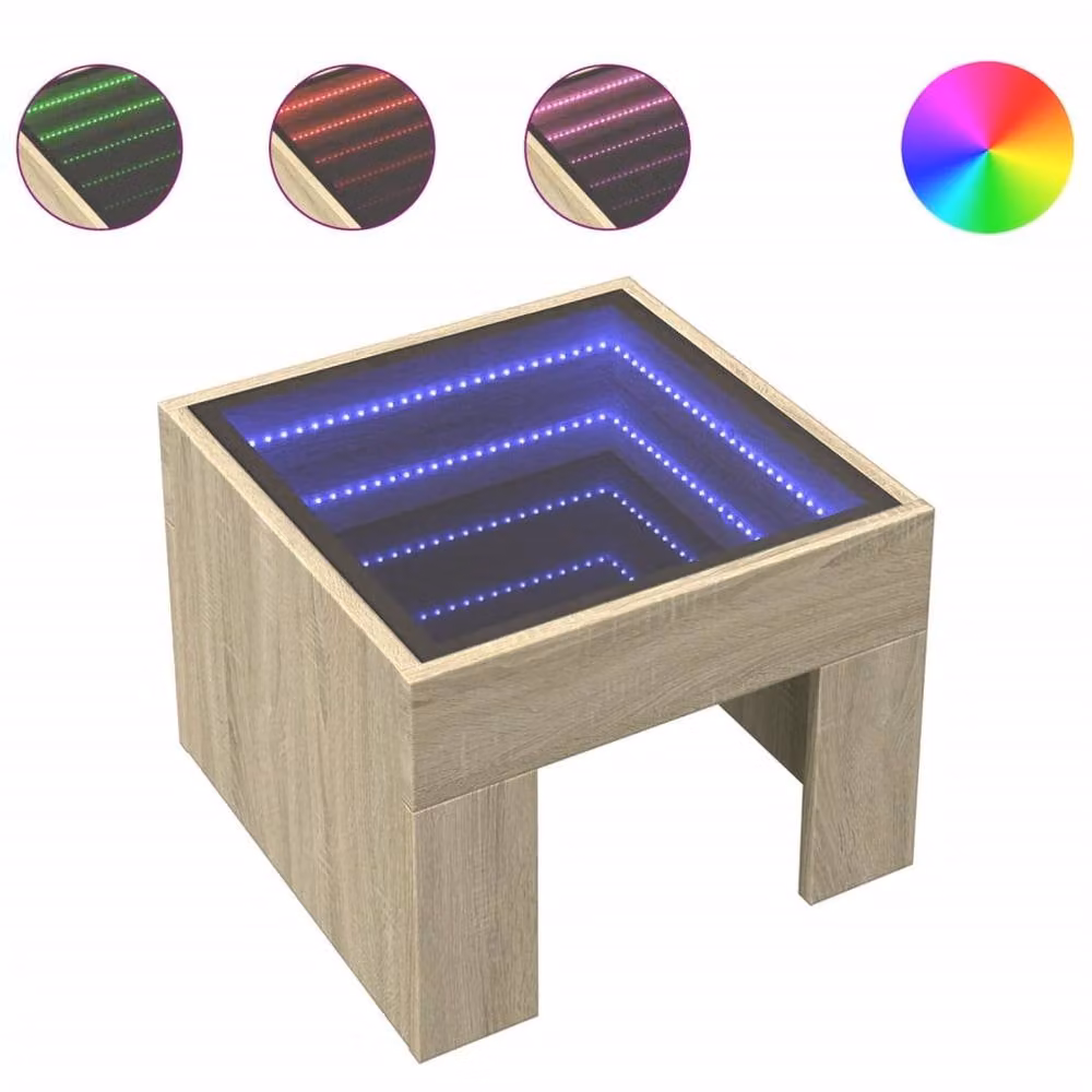 Berkfield Home Infinity LED Decorative Bedside Table in Sonoma Oak and Light Tan, W/D/H: 40 x 40 x 30 cm – 3