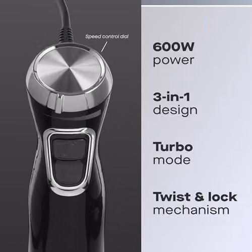 Daewoo 600W Hand Blender Food Processor Set with Whisk, Chopping Bowl and Jug in Black – 2
