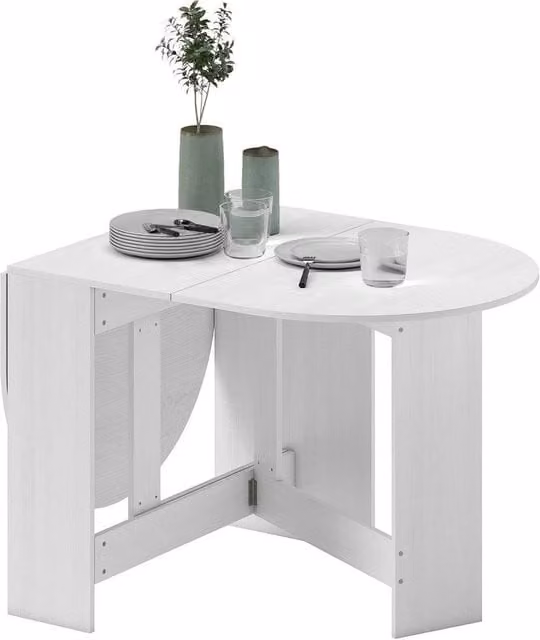 NESTLUNE Oval Drop Leaf Kitchen Dining Table in White MDF Laminate, W/D/H: 100 x 75 x 15 cm – 1