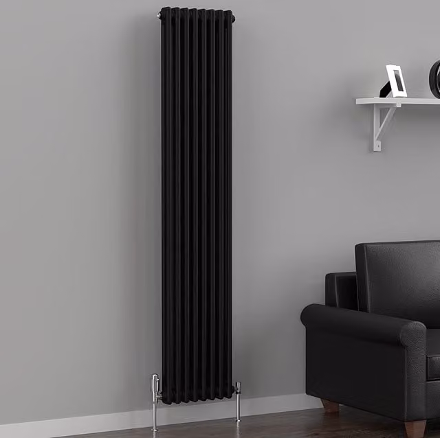 Lux Heat Vertical Coloured Column Radiator in Space Black, H 180 cm x W 38 cm