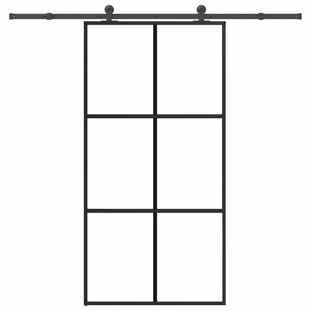 Berkfield Home Modern Sliding Door with Hardware Set, Black ESG Glass and Aluminium, W: 102 cm, H: 205 cm – 2