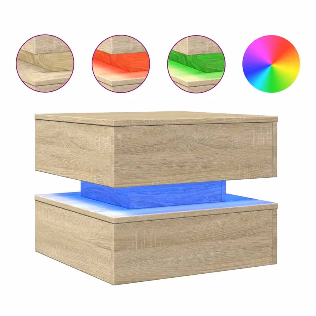 Berkfield Home Modern Square Coffee Table with LED Lights in Sonoma Oak Brown, W/D/H: 50 x 50 x 40 cm – 2