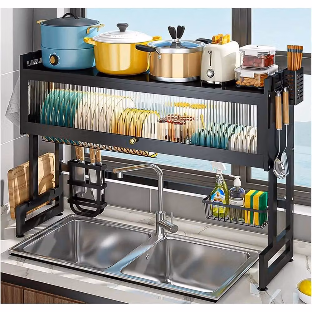 FLAVORA Adjustable Over Sink Dish Drying Rack in Black – 2