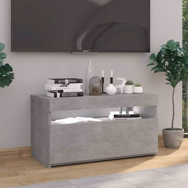 Berkfield Home Modern TV Cabinet with LED Lights in Concrete Grey, W/D/H: 75 x 35 x 40 cm – 1