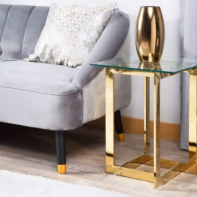 Wyld and Coco Clear Glass Square Side Table with Gold Metal Base W/D: 40 x 40 cm – 1