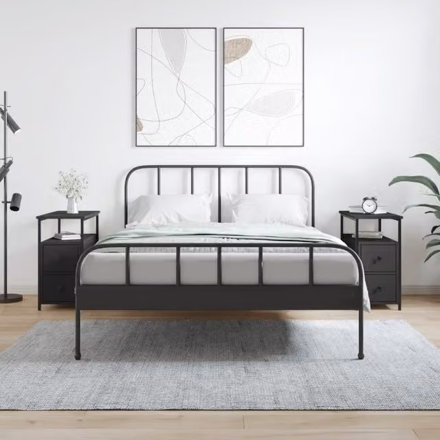 Berkfield Home Set of 2 Black Modern Bedside Cabinets, W/D/H: 30 x 60 x 60 cm