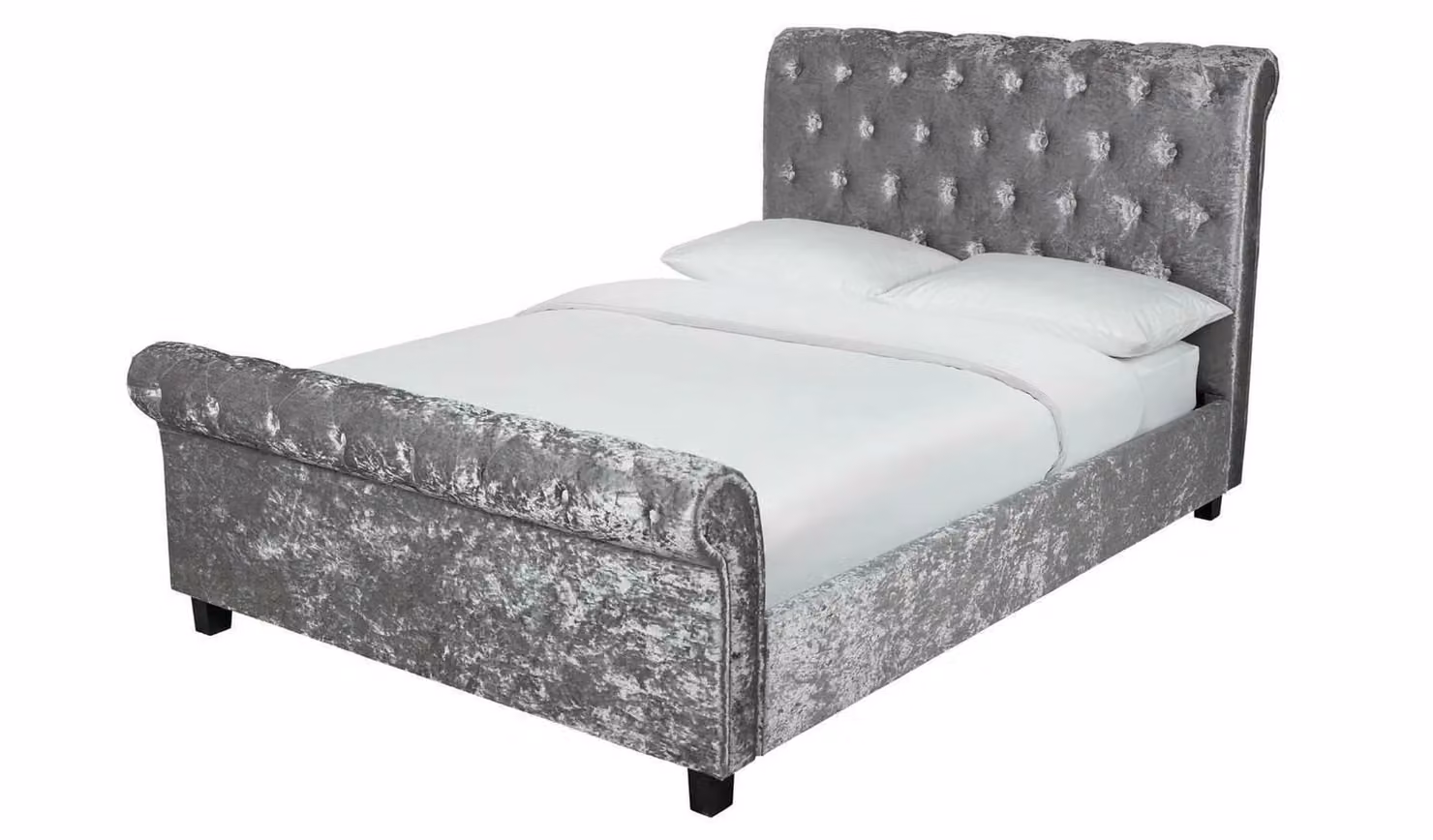 Penelope Silver Crushed Velvet Upholstered Kingsize Bed W/D/H: 160 x 200 cm