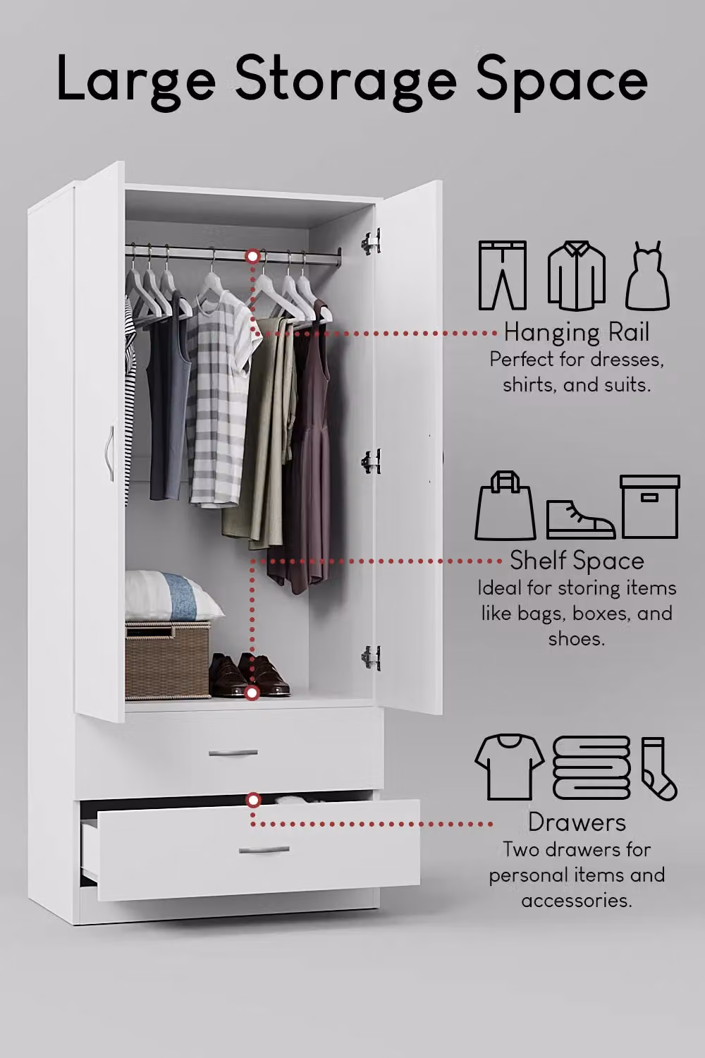 Home Discount Vida Designs Riano Modern 2 Door 2 Drawer Wardrobe in White Matt – 2