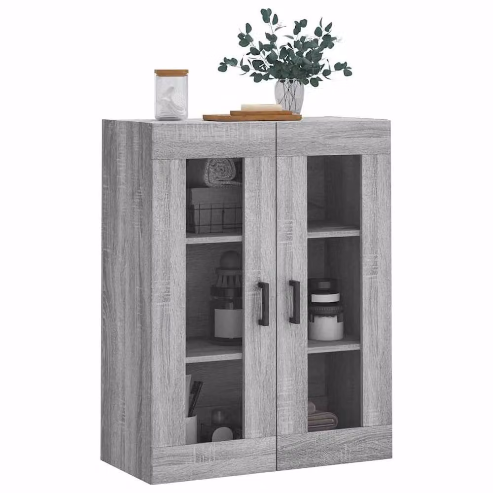 Berkfield Home Wall Mounted Grey Sonoma Cabinet with Glass Doors W/D/H: 69.5 x 34 x 90 cm – 4