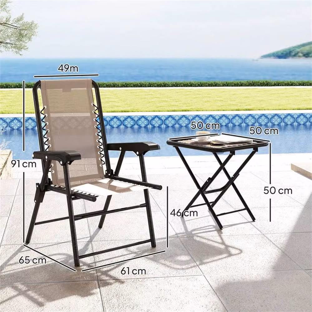 SPETLEK 3-Piece Folding Bistro Set with Cup Holders in Khaki for Garden and Balcony – 3