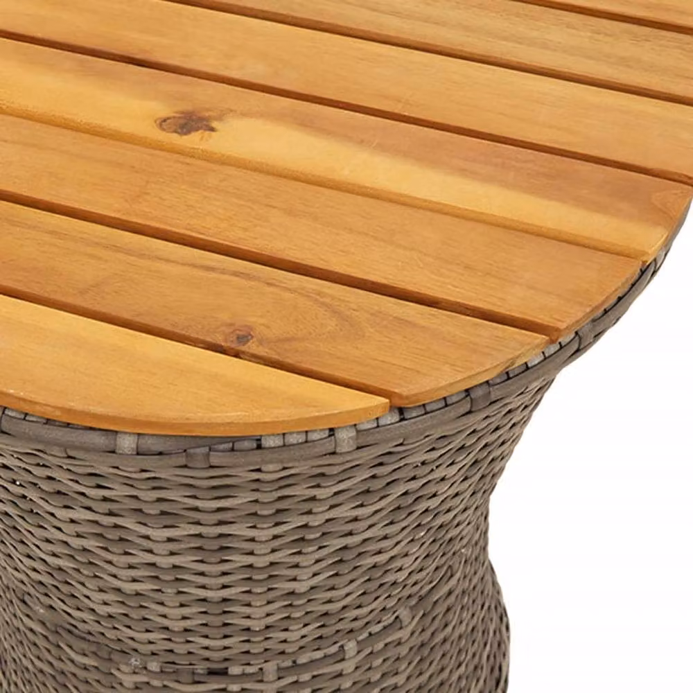 Berkfield Home Garden Drum Shape Side Table in Grey Poly Rattan and Acacia Wood – 4