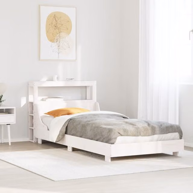 Berkfield Home Small Single Solid Wood Pine Bed Frame in White, W/D/H: 75 x 190 cm