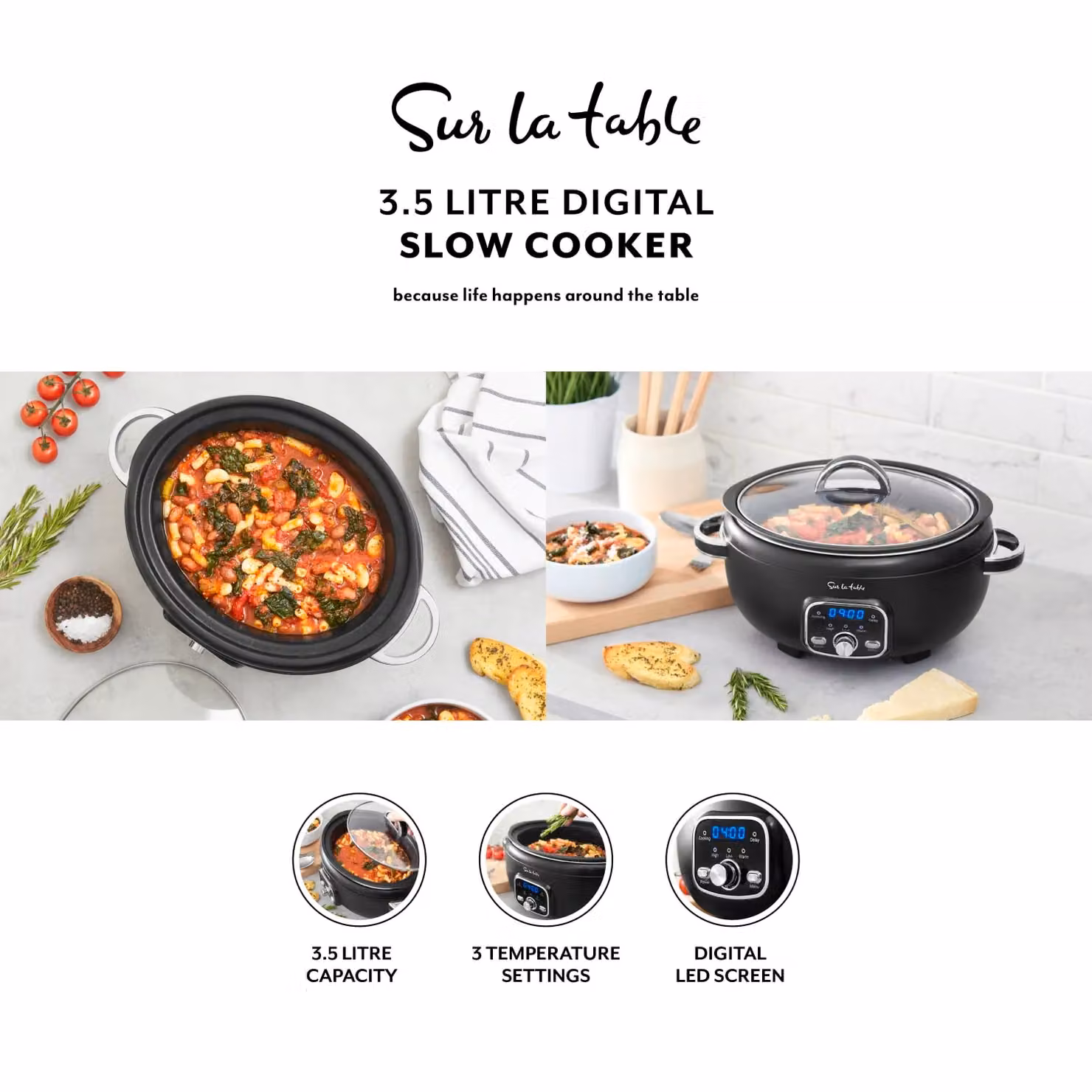 Tower Core Slow Cooker, 3.5 l, 200 W, Black, SLT16010BLK – 3