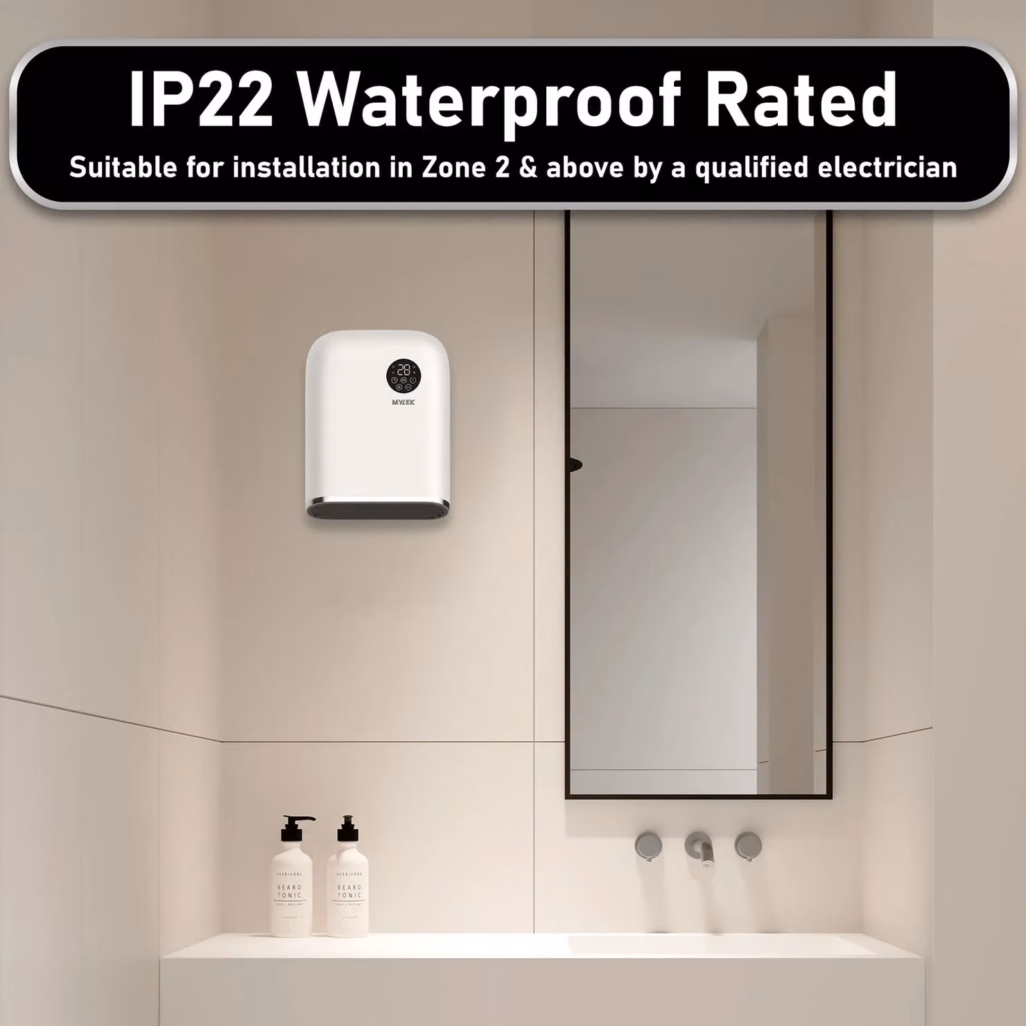 MYLEK 2kW Bathroom Electric Downflow Air Curtain Heater with Timer, White – 4
