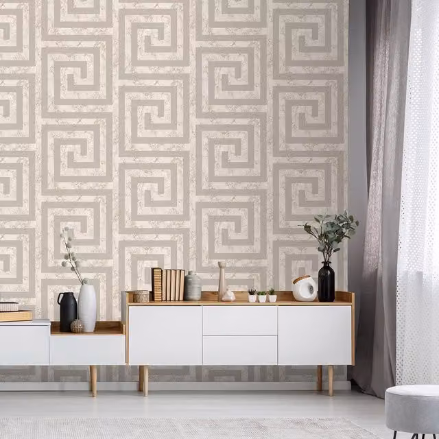 Debona Geometric Abstract Vinyl Wallpaper in Beige and Yellow